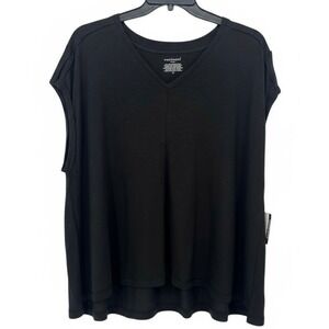 NEW Westbound Woman 2X Black V Neck Relaxed Fit Slub Knit Top Tunic